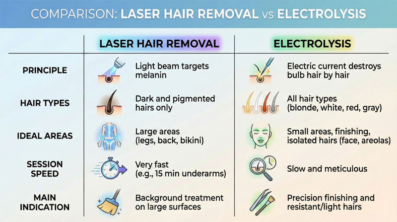 differences between laser hair removal electrolysis comparison principles