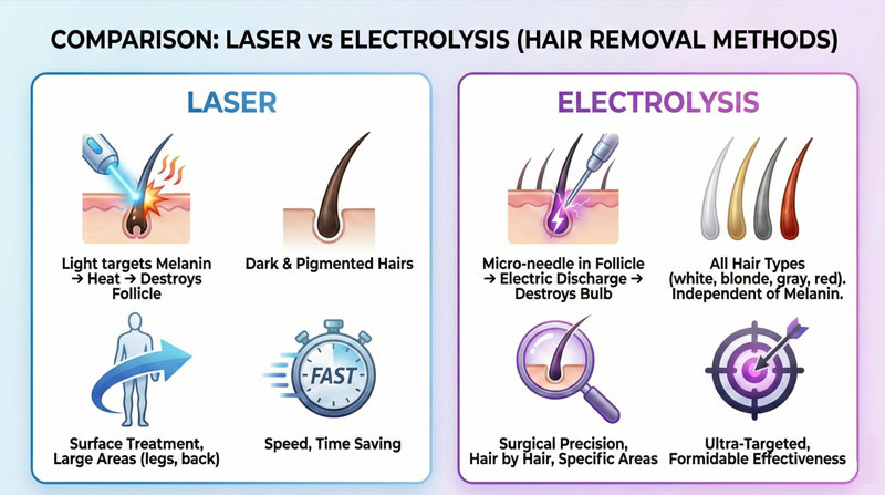 differences between laser hair removal electrolysis comparison