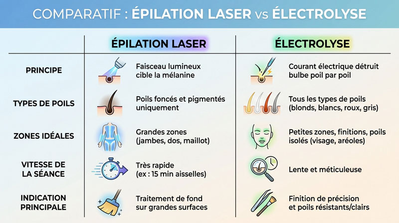 differences epilation laser electrolyse comparatif principe