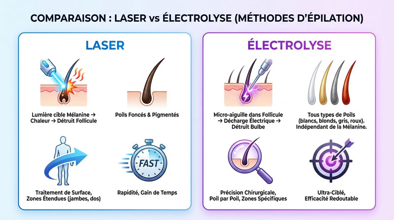 differences epilation laser electrolyse comparatif