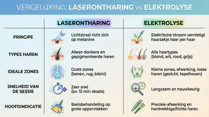 verschillen tussen laserontharing en elektrolyse comparatief principe
