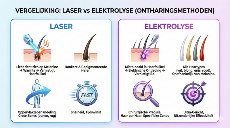 verschillen tussen laserontharing en elektrolyse comparatief